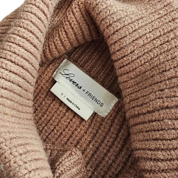 Revolve Lovers + Friends Tove Sweater Size Small Camel Knit V-Neck Mock Neck - Picture 7 of 8